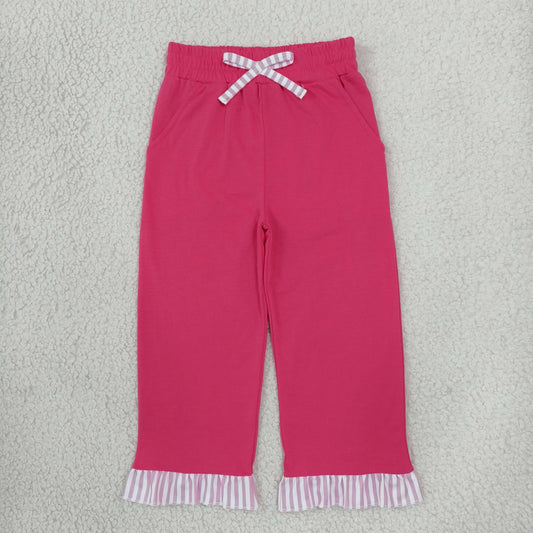 NEW RTS NO MOQ No moq milk silk P1157 Baby Girls Watermelon Red Stripe Bow Pockets Ruffle Pants Bottom