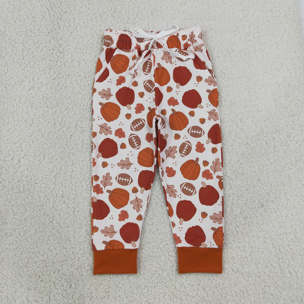 NEW RTS NO MOQ milk silk P1197 Baby Boys Football Pumpkins Leaves Fall Joggers Bottom