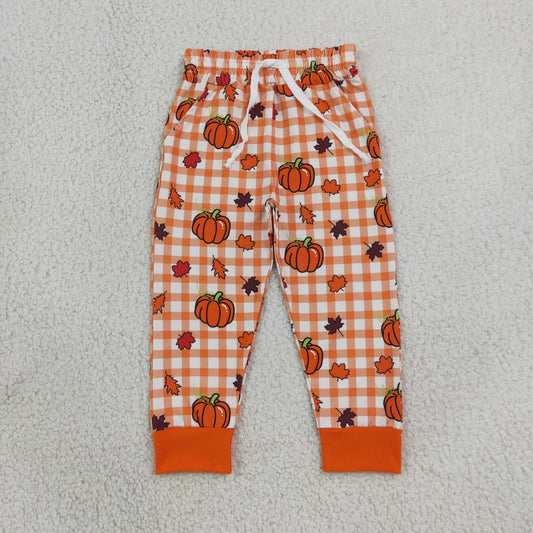 NEW RTS NO MOQ milk silk P1198 Baby Boys Leaves Pumpkins Checked Fall Pockets Joggers BottomBaby Boys Leaves Pumpkins Checked Fall Pockets Joggers Bottom