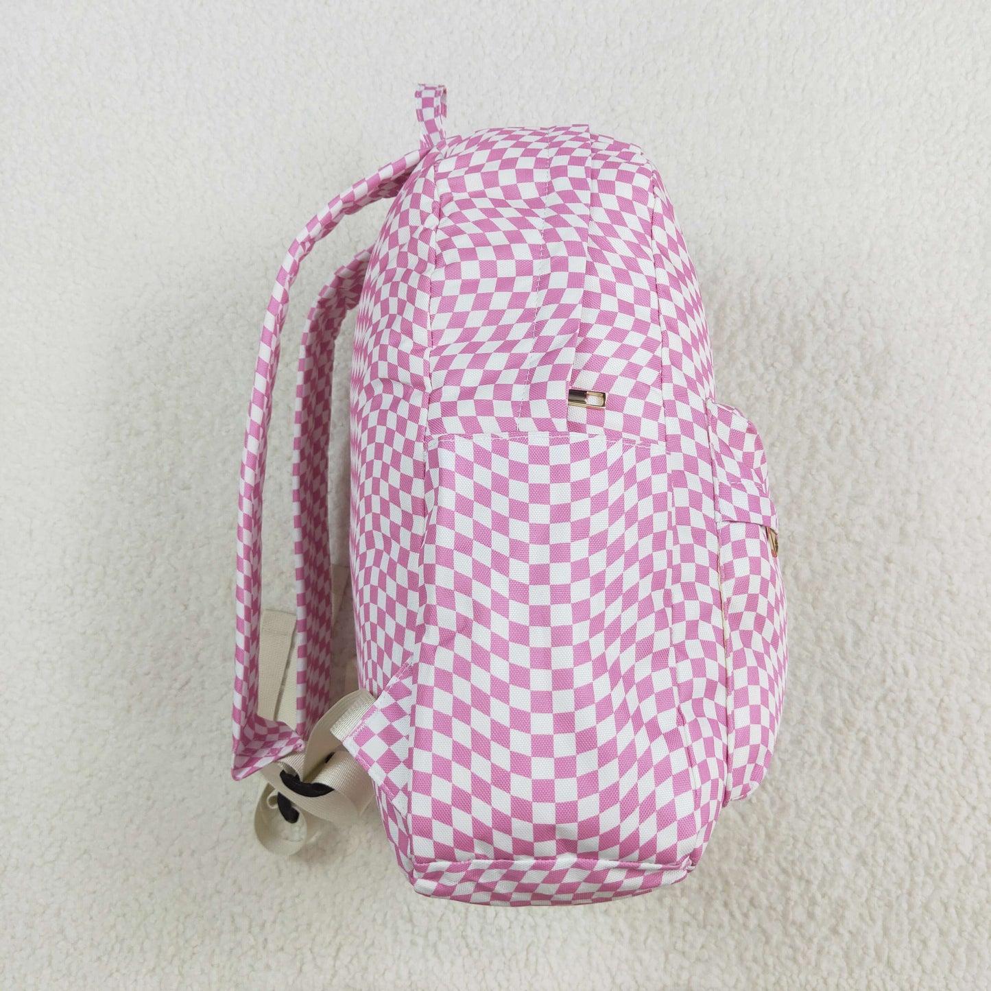 BA0245 Pink and white irregular plaid large backpack