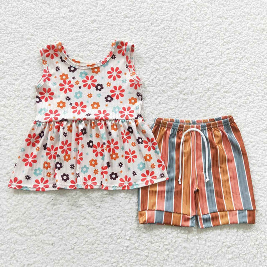 floral girls summer shorts sets 2 pieces outfits