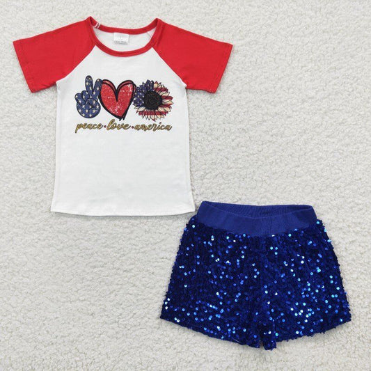 July 4th shirt & sequin shorts girls sets kids clothes