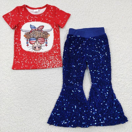 July 4th shirt & sequin bell girls sets kids clothes