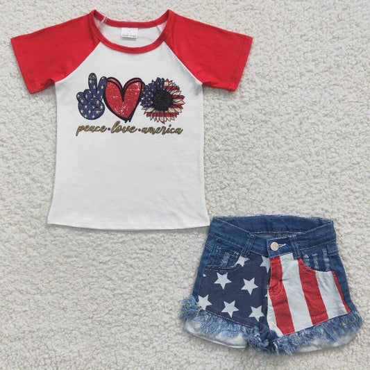 July 4th shirt & denim shorts girls sets kids clothes