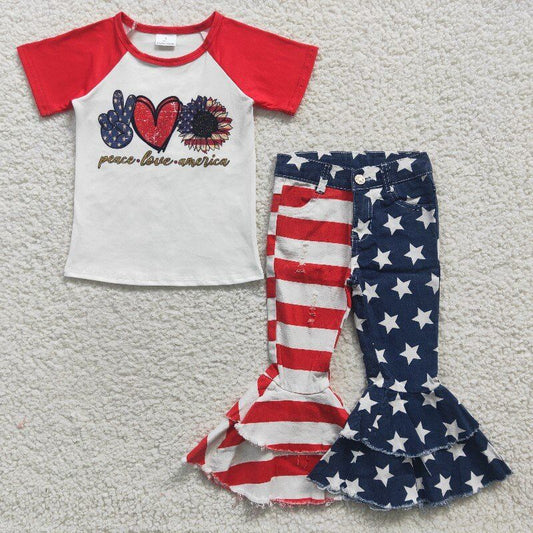 July 4th shirt & jeans bell girls sets kids clothes