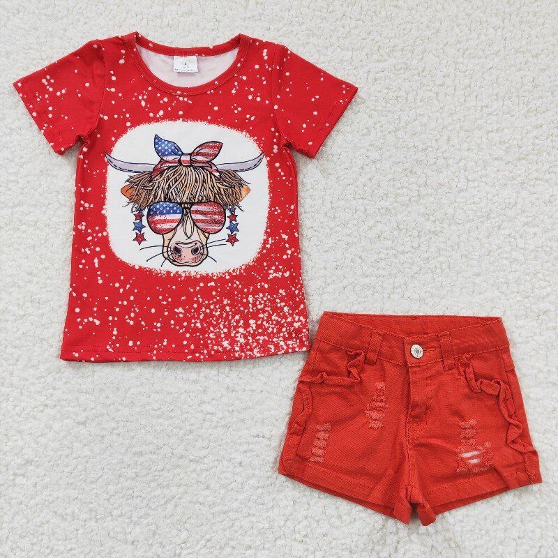 July 4th shirt & denim shorts girls sets kids clothes