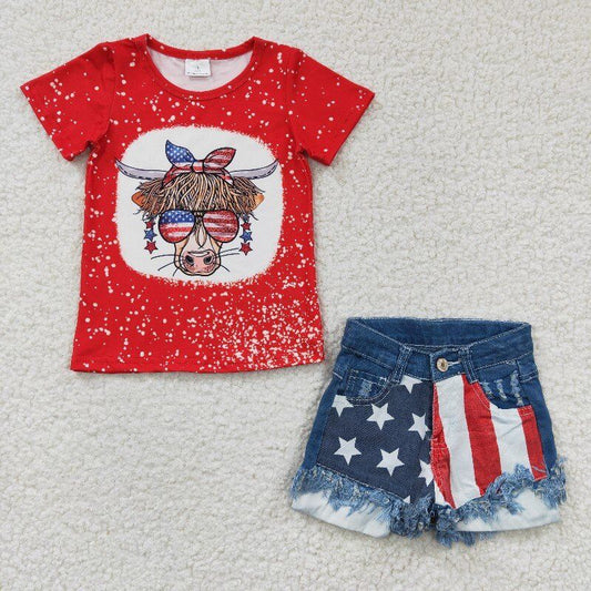 July 4th shirt & denim shorts girls sets kids clothes