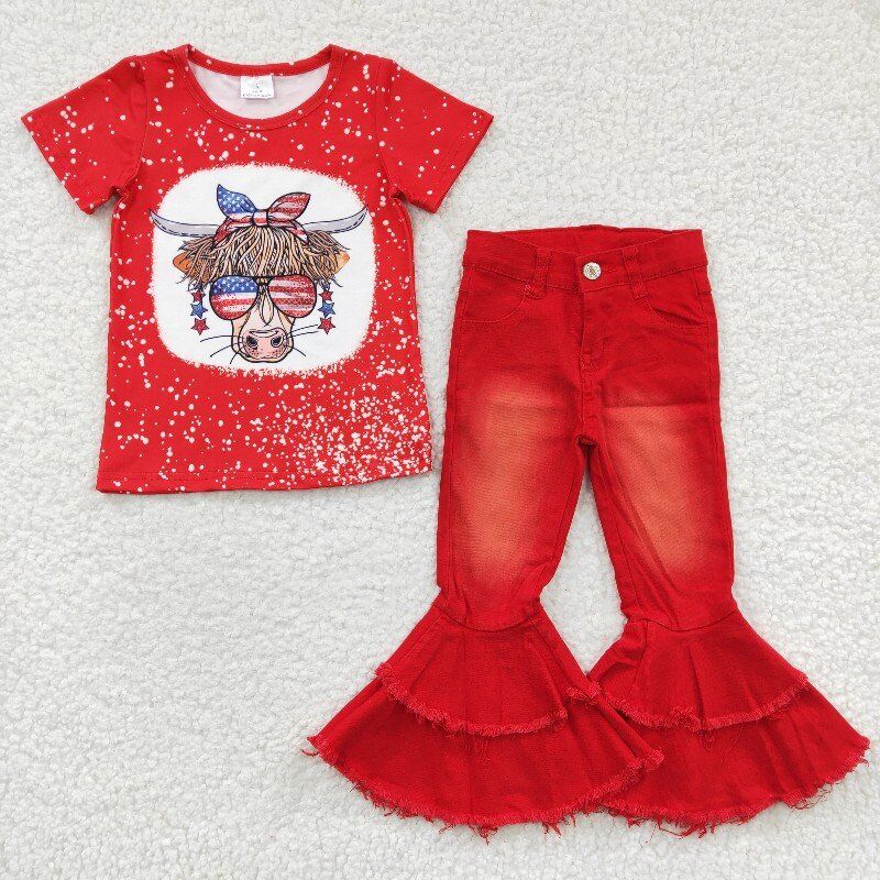 July 4th shirt & jeans bell girls sets kids clothes