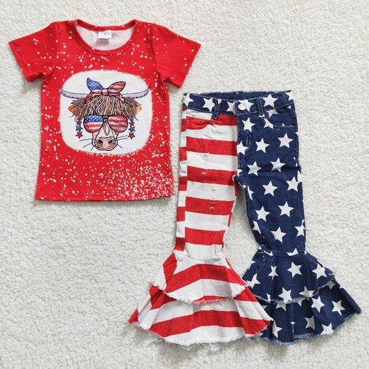 July 4th shirt & jeans bell girls sets kids clothes