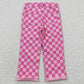 pink Plaid girls bells hole jeans