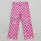 pink Plaid girls bells hole jeans