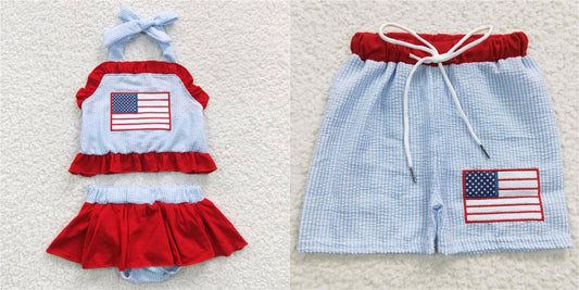 july 4th embroidery boys trunks match swimsuit seersucker kids clothes