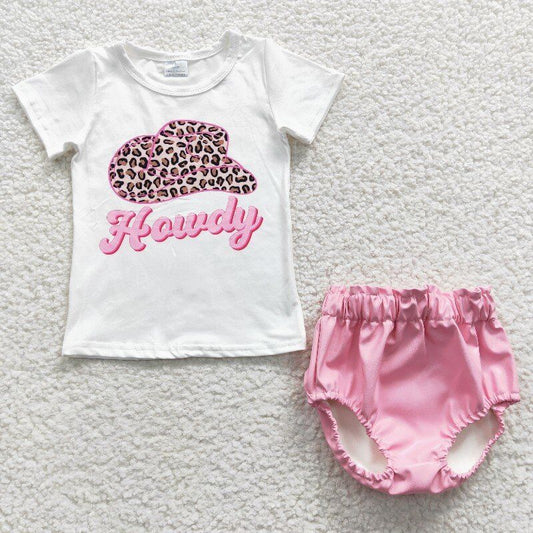 howdy baby girl bummies sets leather shorts & shirt kids clothes