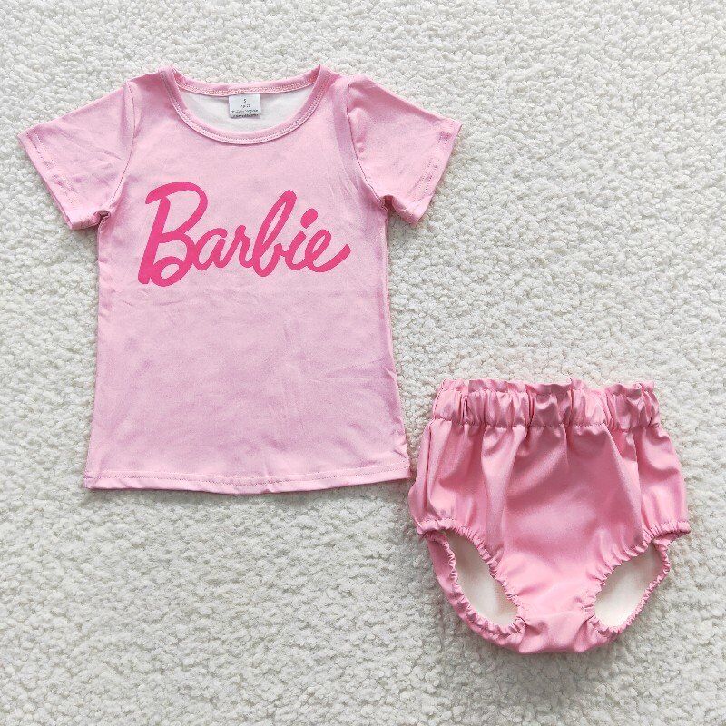 barbie baby girl bummies sets leather shorts & shirt kids clothes