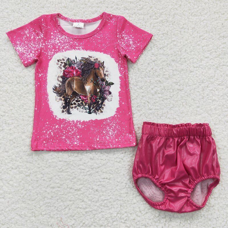 hores girl bummies sets leather shorts & shirt baby kids clothes