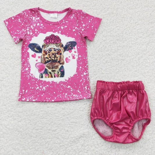 cow girl bummies sets leather shorts & shirt baby kids clothes