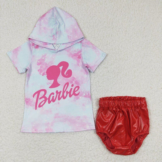 barbie girl bummies sets leather shorts & shirt baby kids clothes