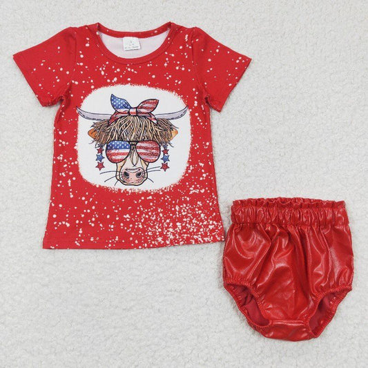 cow july 4th girl leather & sequins bummies sets baby kids clothes