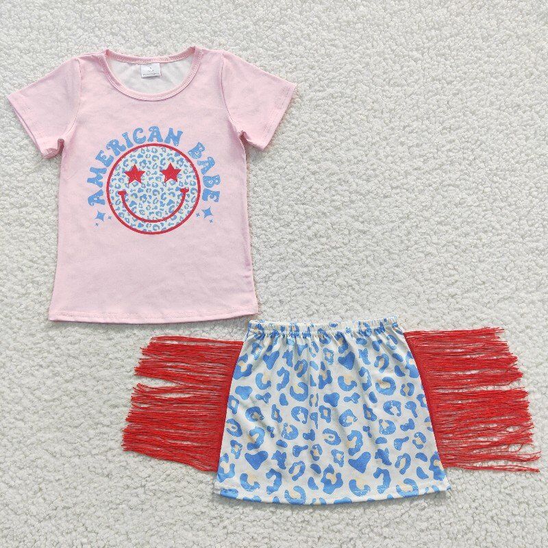 smiley face girls outfits tassel dress & t-shirt suits kids clothes