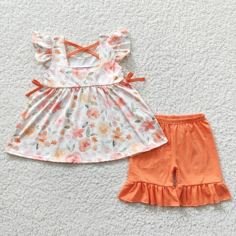 summer girls outfits embroidery mama's girl floral top & shorts kids clothes