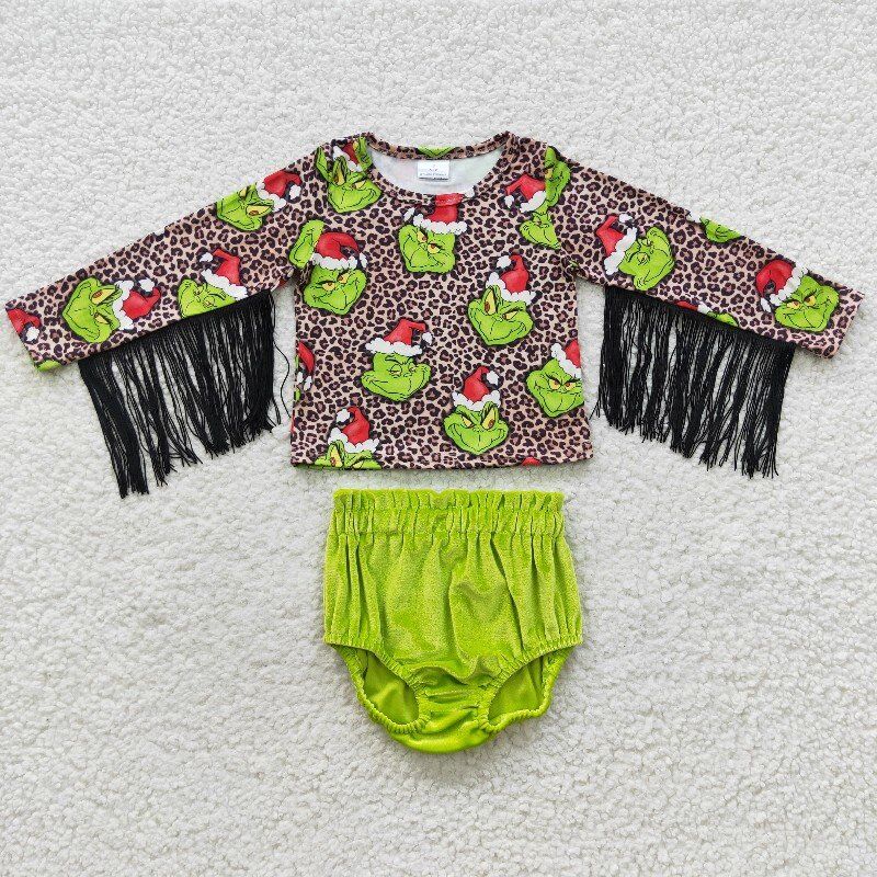 grinch baby girl velvet bummies sets Christmas kids clothes