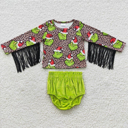 grinch baby girl velvet bummies sets Christmas kids clothes