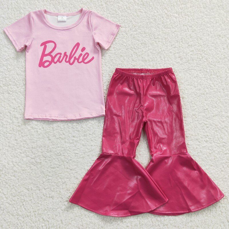 barbie shirt & pink leather bell pants girls outfits