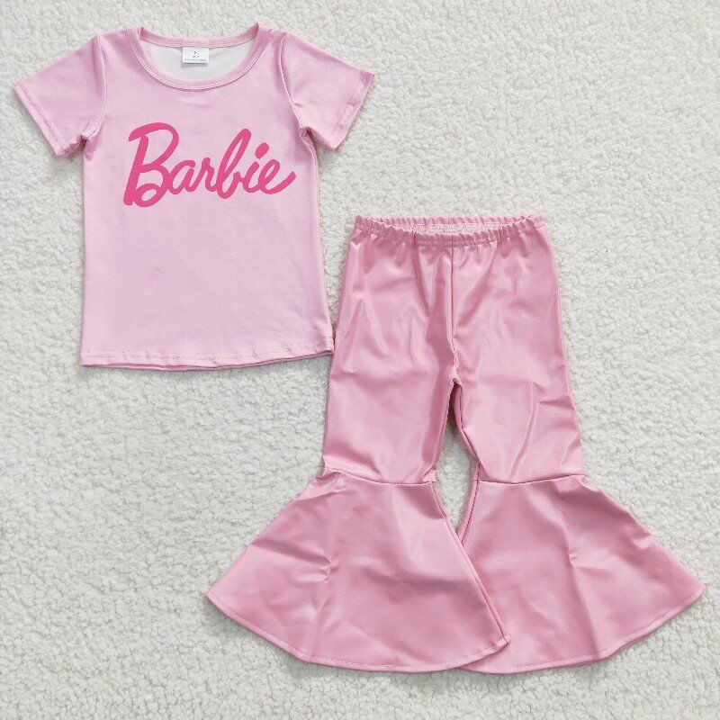 barbie shirt & pink leather bell pants girls outfits