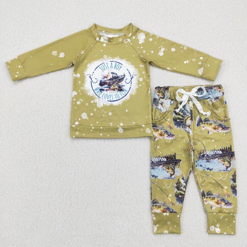 just a boy who loves to fish shirt and pants 2 pieces outfits boys winter fall sets