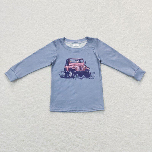 car t-shirt boys long sleeve tops blue tee fall winter kids clothes