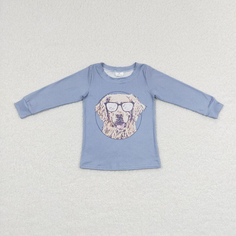 dogs t-shirt boys long sleeve tops blue tee fall winter kids clothes