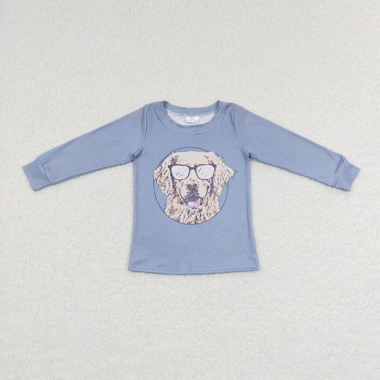 dogs t-shirt boys long sleeve tops blue tee fall winter kids clothes