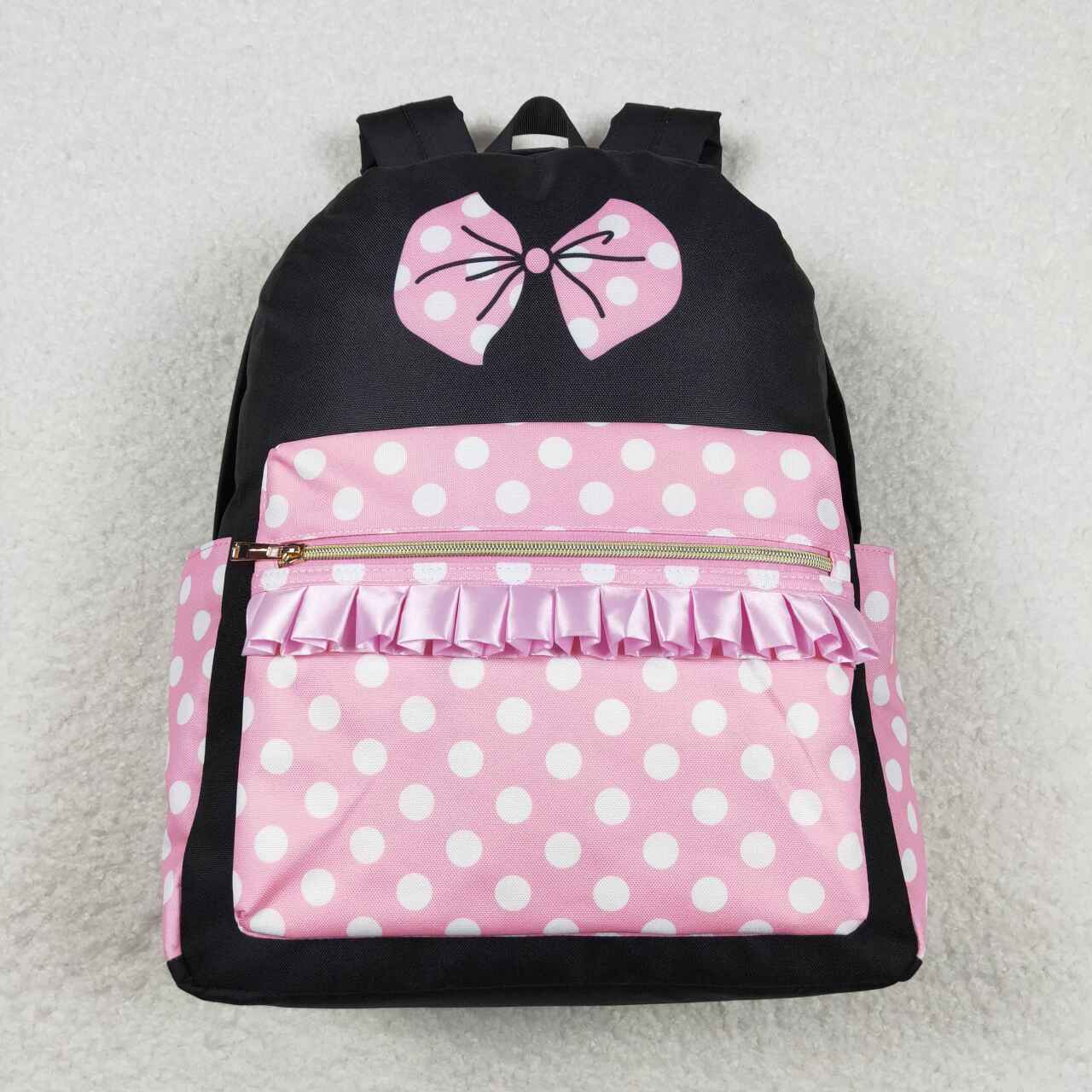 BA0183 Mickey and Minnie polka dot pink and black backpack