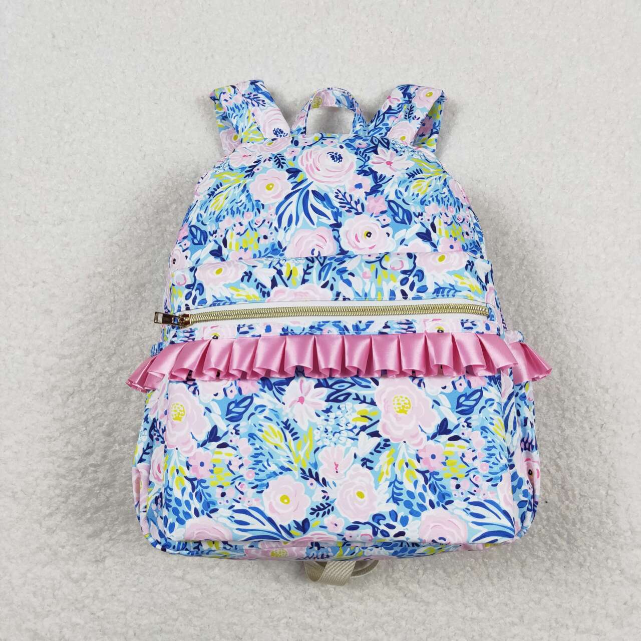 BA0175 Flower rose pink lace blue backpack