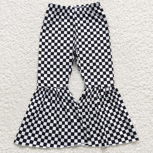 4.17white and black plaid bells girls pants kids trousers