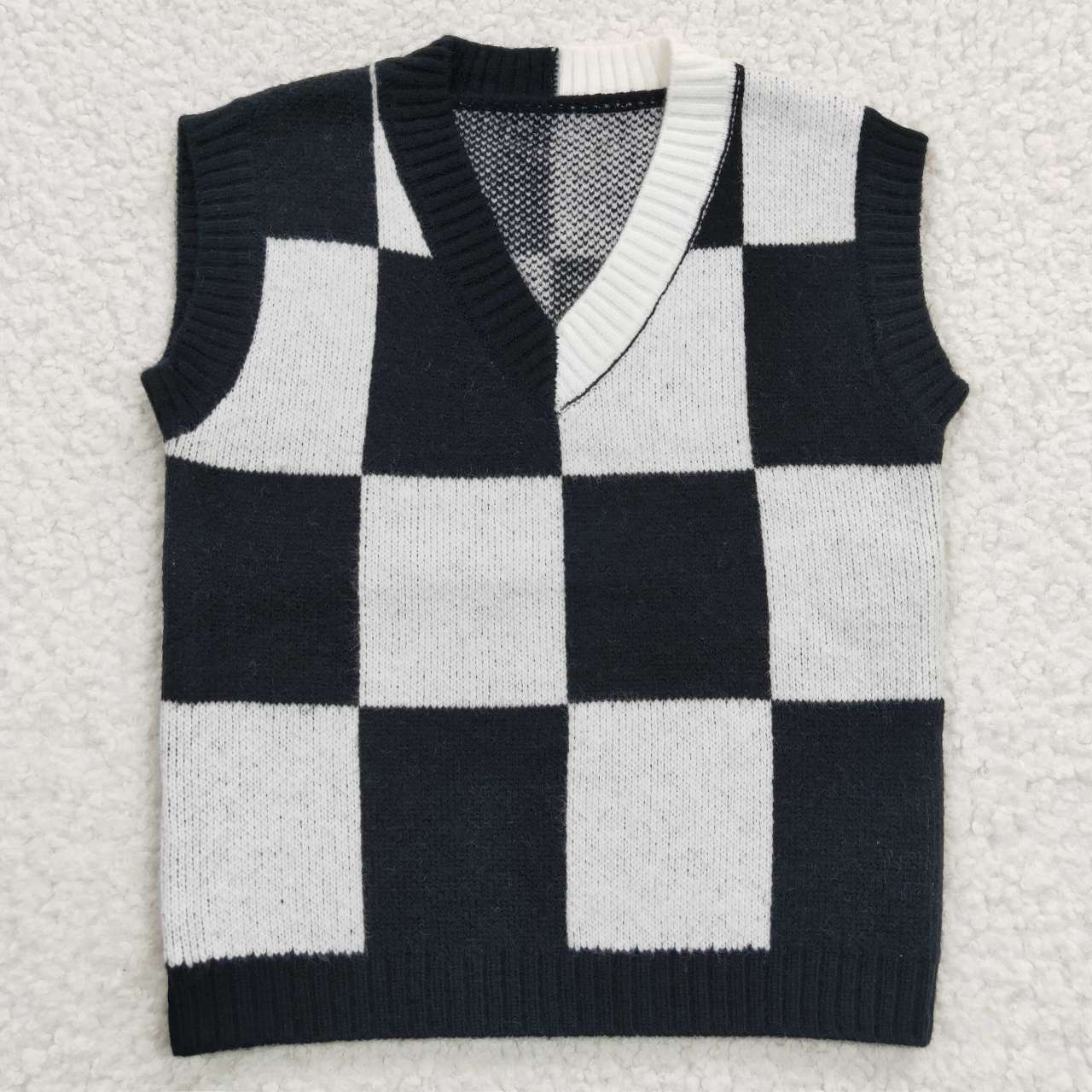 white and black plaid Vest Sweater