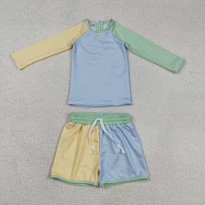 3.30 Sibling Baby Boys Long Sleeve Yellow Aqua Blue Shirts Top Shorts Swimsuits