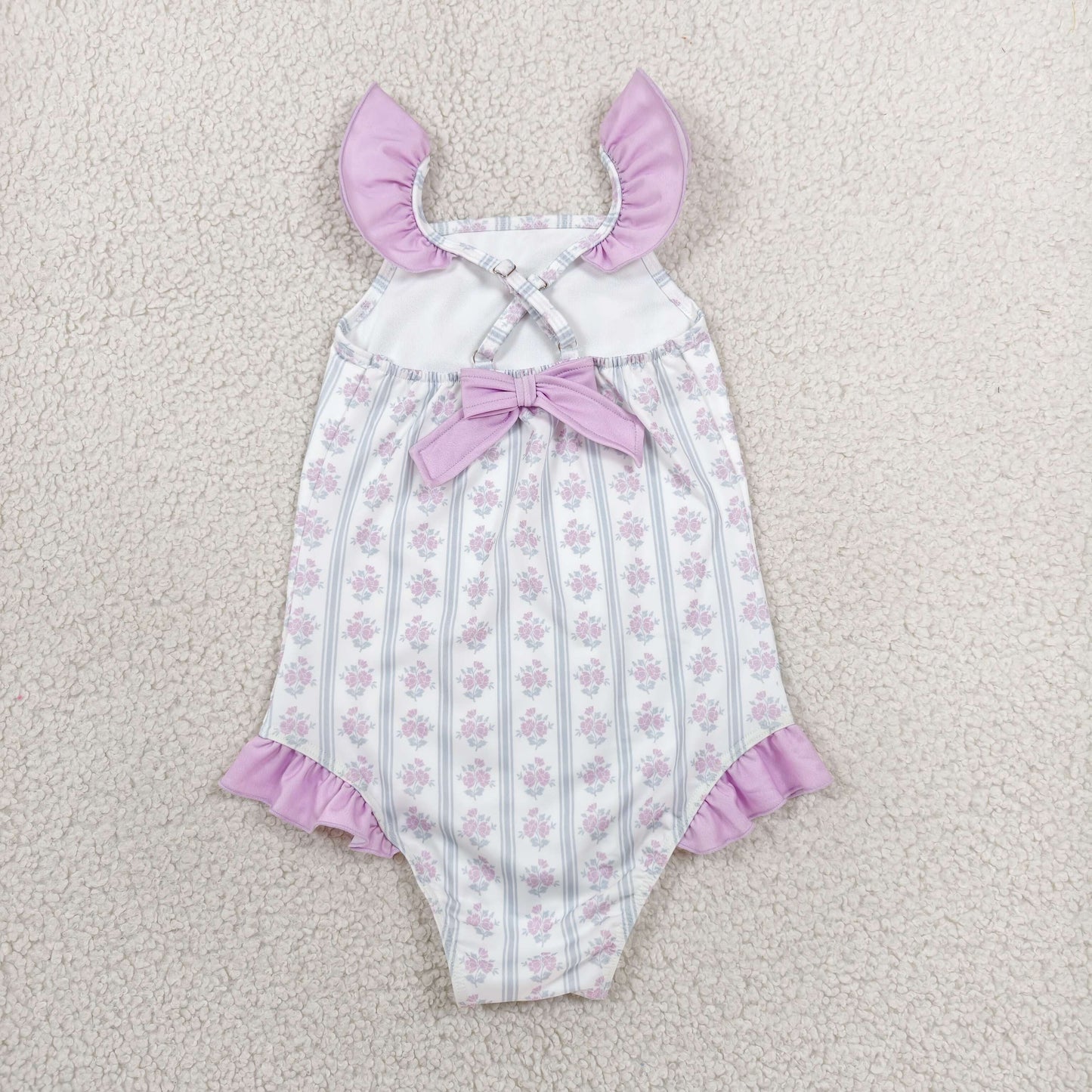 RTS NO MOQ milk silk S0643 Baby Girls Flutter Sleeve Flowers Stripe Back Bows Romper