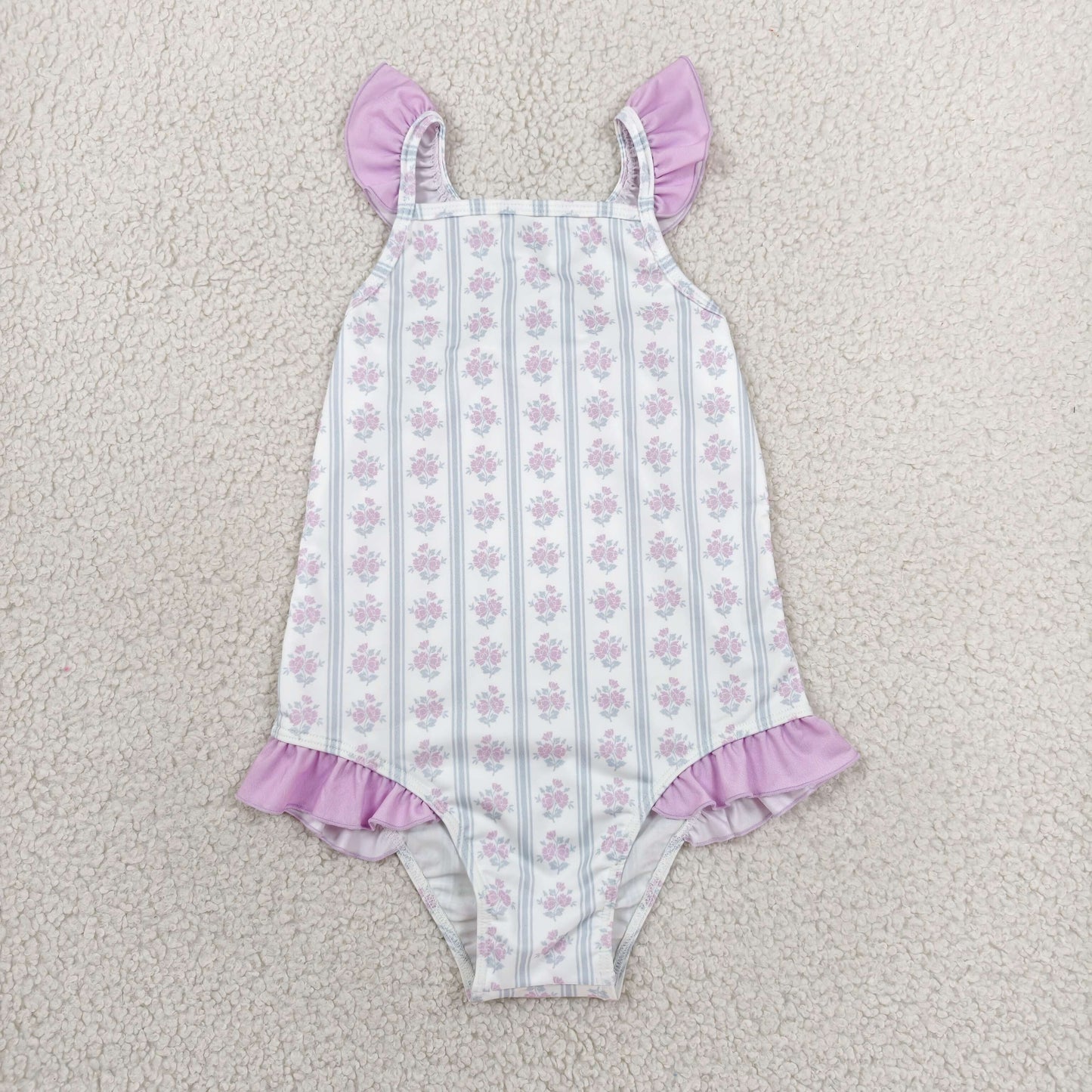 RTS NO MOQ milk silk S0643 Baby Girls Flutter Sleeve Flowers Stripe Back Bows Romper