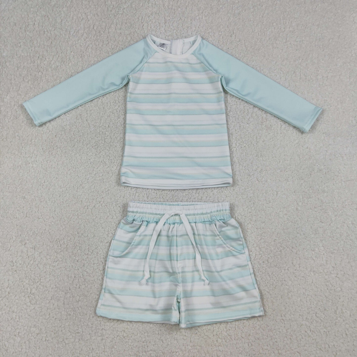 3.30 Sibling Baby Boys Light Blue Stripe Top Pockets Shorts Swimsuits