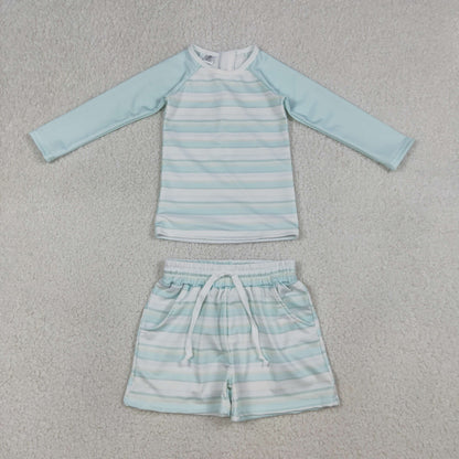 3.30 Sibling Baby Boys Light Blue Stripe Top Pockets Shorts Swimsuits