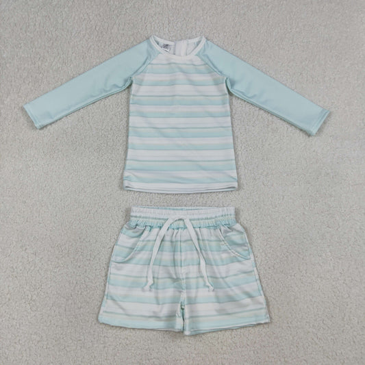3.30 Sibling Baby Boys Light Blue Stripe Top Pockets Shorts Swimsuits