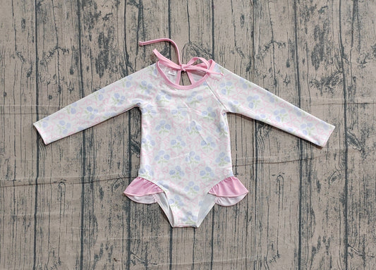 S0655Baby Girls Flower Bows Checked Bummies Swimsuits Preorder