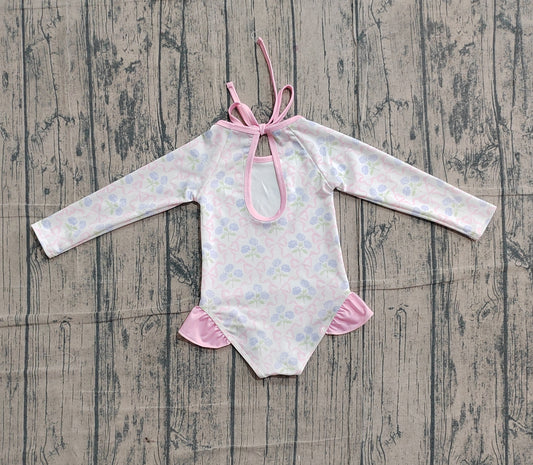 S0655Baby Girls Flower Bows Checked Bummies Swimsuits Preorder（副本）