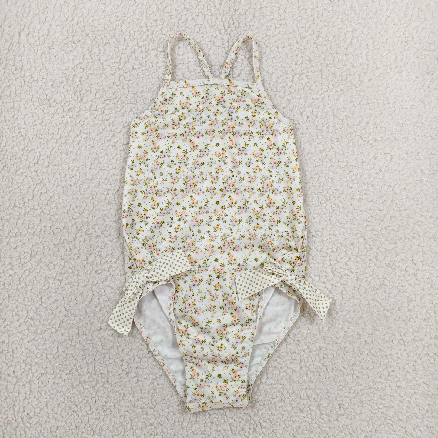RTS NO MOQ milk silk S0723 Baby Girls Strap Small Flowers Bows Swimsuits