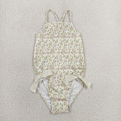 RTS NO MOQ milk silk S0723 Baby Girls Strap Small Flowers Bows Swimsuits