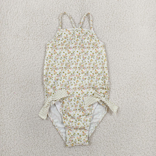 RTS NO MOQ milk silk S0723 Baby Girls Strap Small Flowers Bows Swimsuits