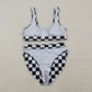 3.30 S0736+S0737 Sibling Adult Women Black Checkered Bra Top Bummies Bottom Swimsuits Sets