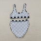 3.30 S0736+S0737 Sibling Adult Women Black Checkered Bra Top Bummies Bottom Swimsuits Sets