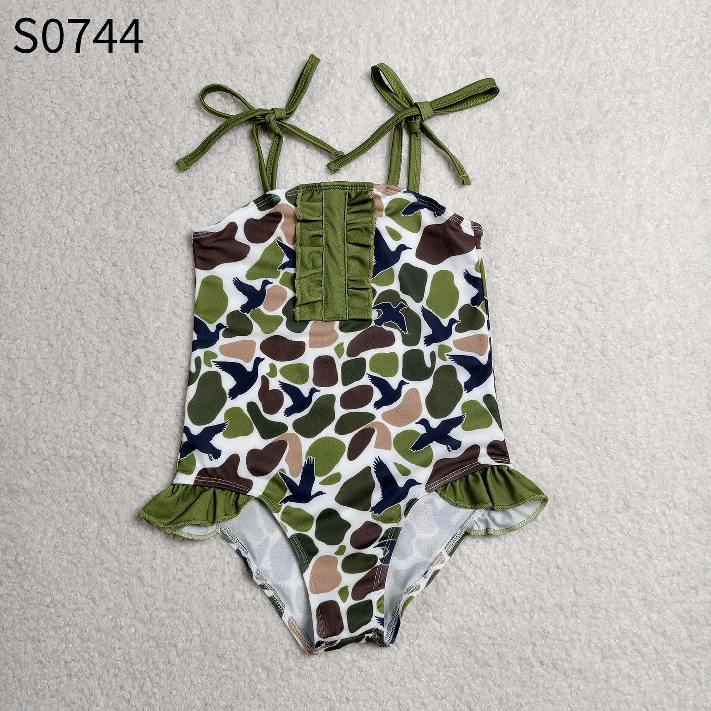 RTS NO MOQ milk silk S0744 Baby Girls Strap Southern Green Camo Ducks Hunting Swimsuits